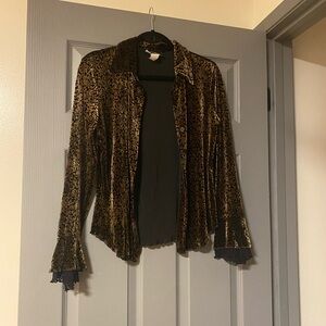 New York City Design Co. Velvet Burnout ButtonFront Top flare Black Gold Vintage